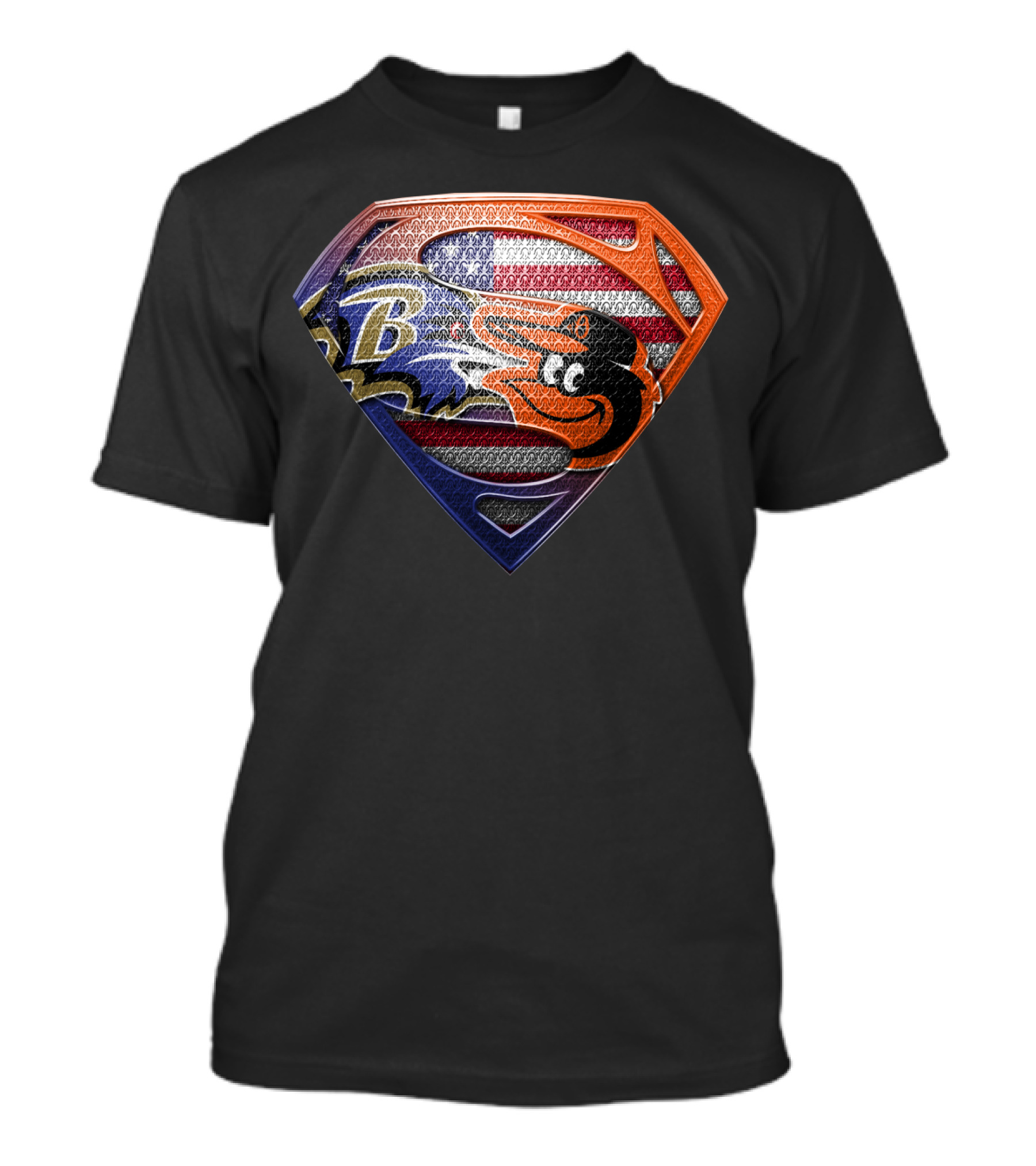 Baltimore Ravens Orioles Superman Usa Flag T-Shirt