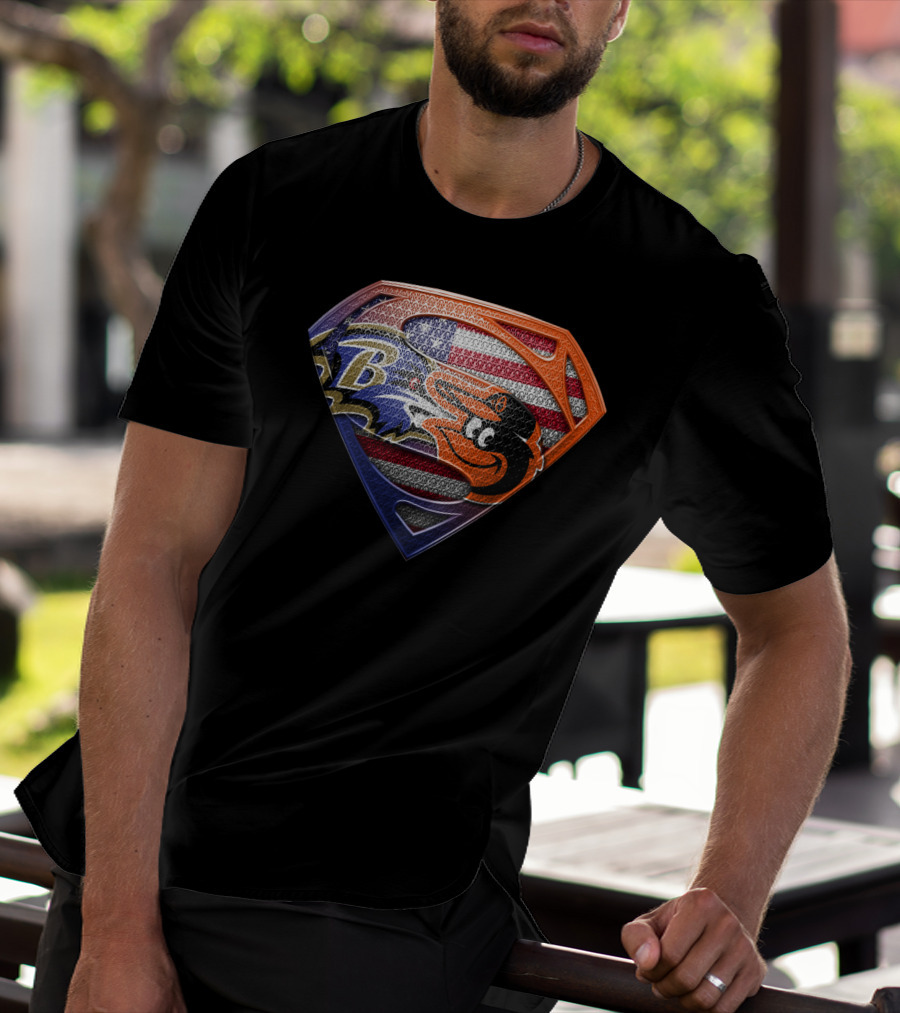 Baltimore Ravens Orioles Superman Usa Flag T-Shirt