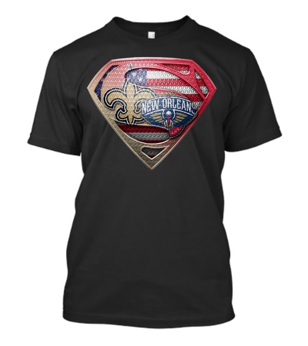 New Orleans Saints Pelicans Super Shield American Flag T-Shirt