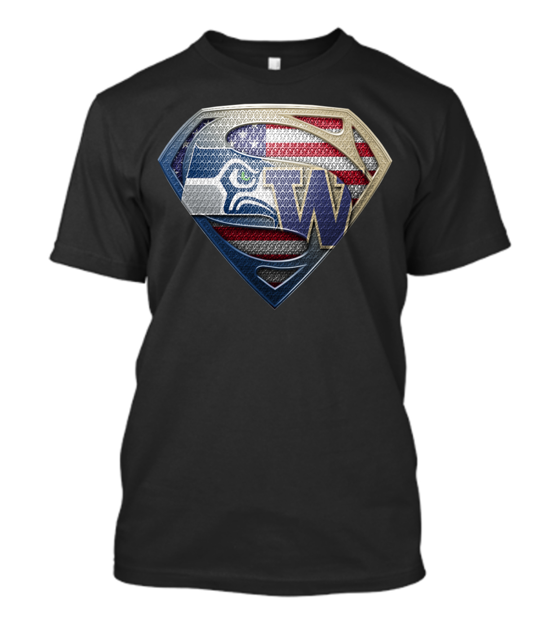 Seattle Seahawks Superman Logo With American Flag And Washington Huskies W T-Shirt