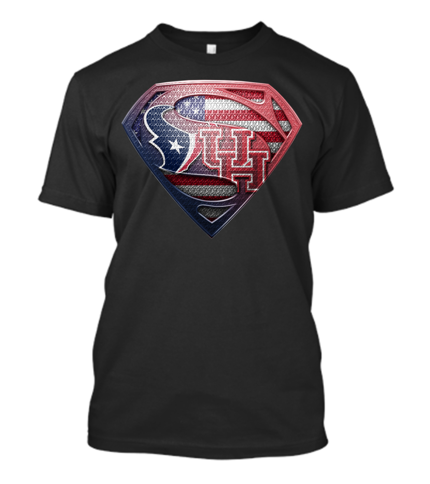 Houston Texans Uh Superhero Shield American Flag T-Shirt