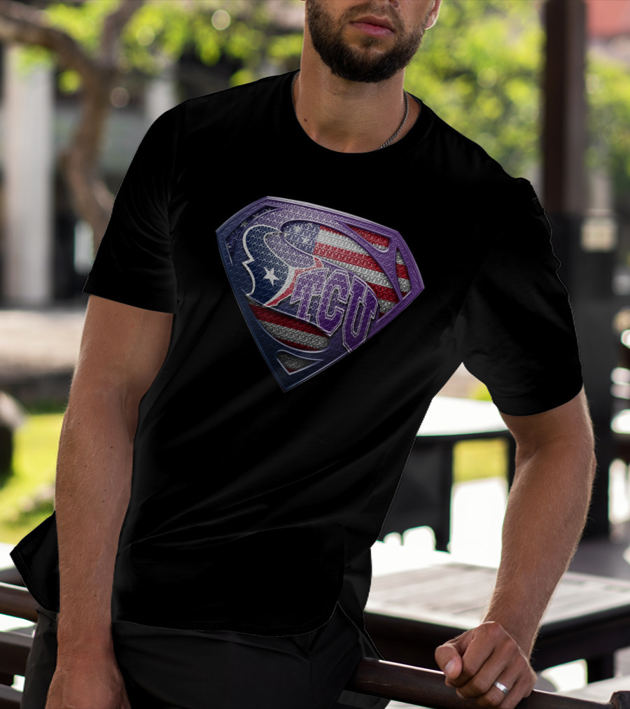 Houston Texans Tcu Superman Usa Flag T-Shirt