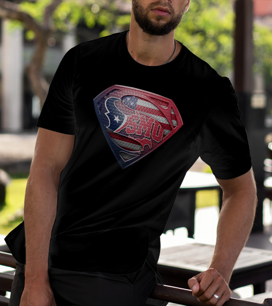 Houston Texans Smu Superman Logo American Flag Theme T-Shirt