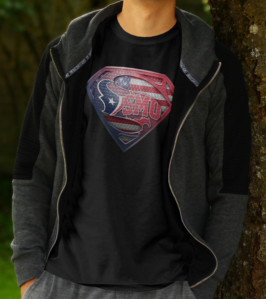 Houston Texans Smu Superman Logo American Flag Theme T-Shirt