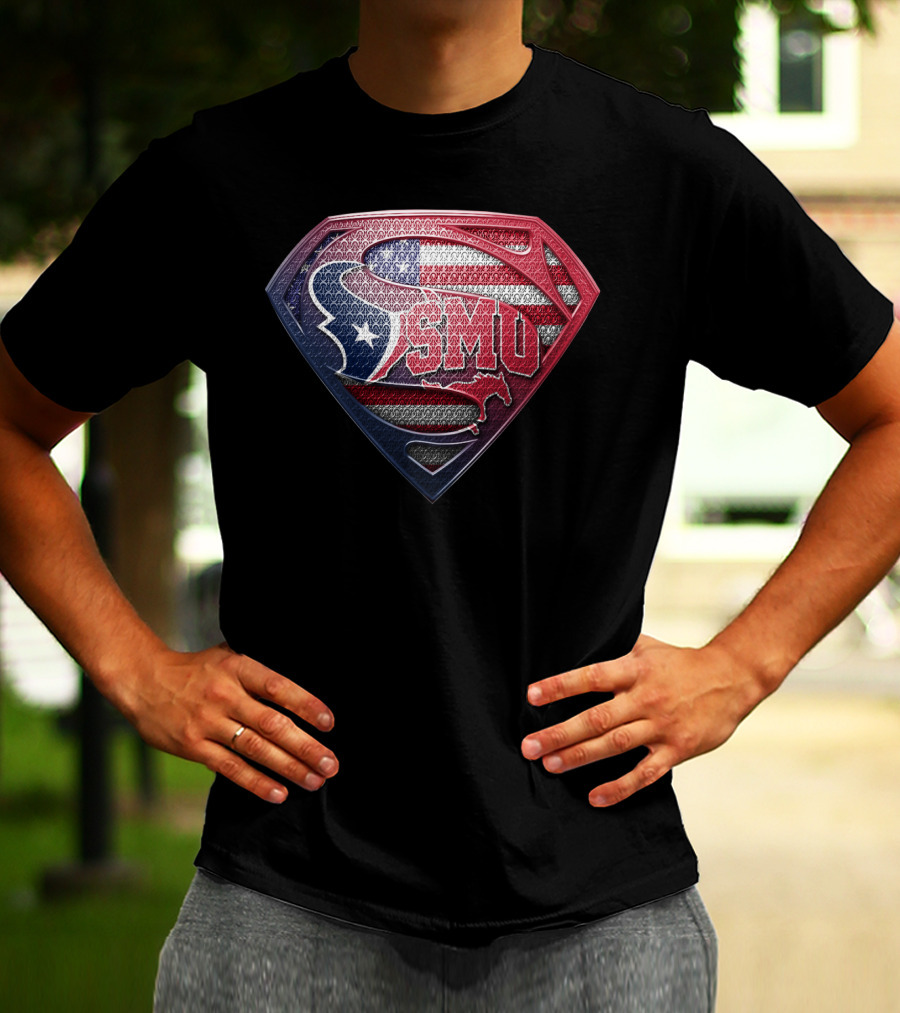Houston Texans Smu Superman Logo American Flag Theme T-Shirt