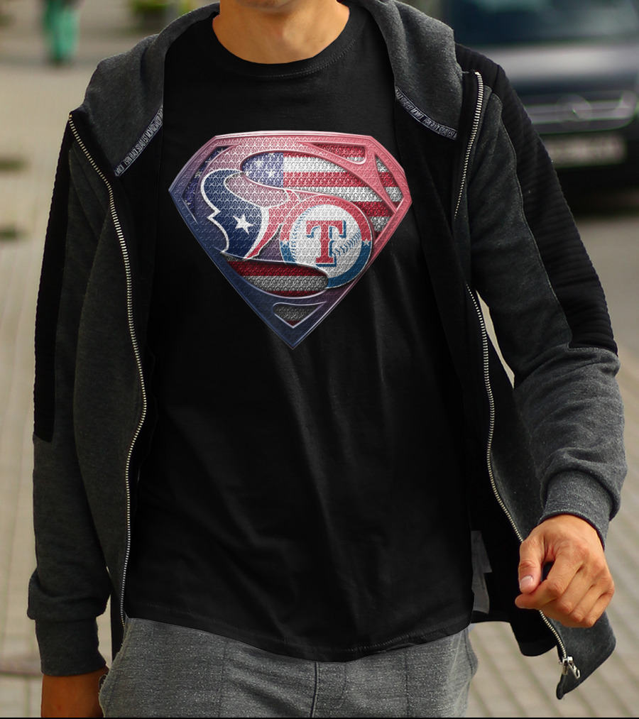 Houston Texans Texas Rangers Superman Logo Usa Flag T-Shirt