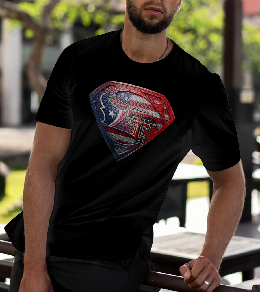 Superman Texas Tech University Houston Texans American Flag T-Shirt