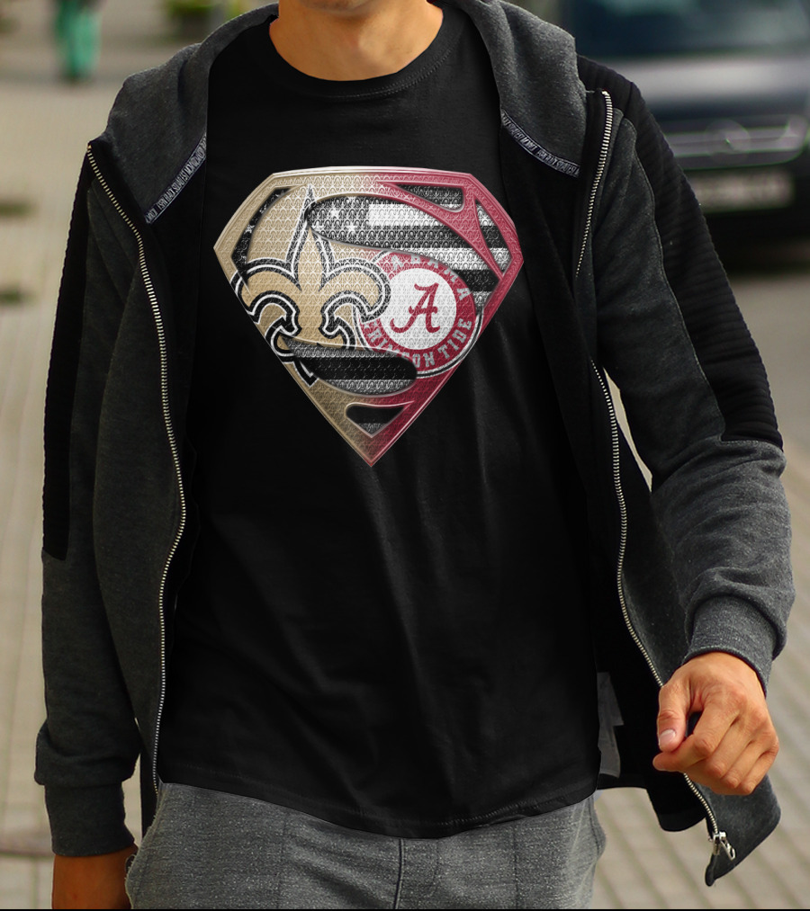 Superman New Orleans Saints Alabama Crimson Tide Bama Roll Tide Shield T-Shirt