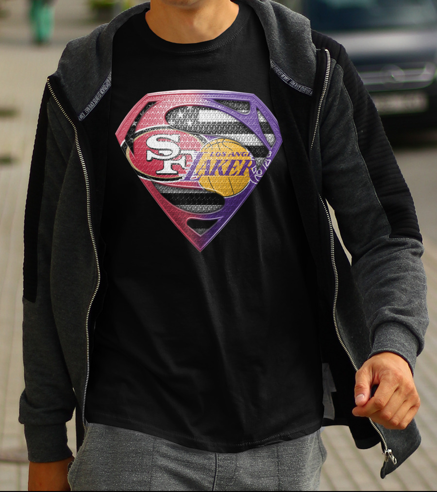 San Francisco 49ers Los Angeles Lakers Superman Logo Mashup T-Shirt