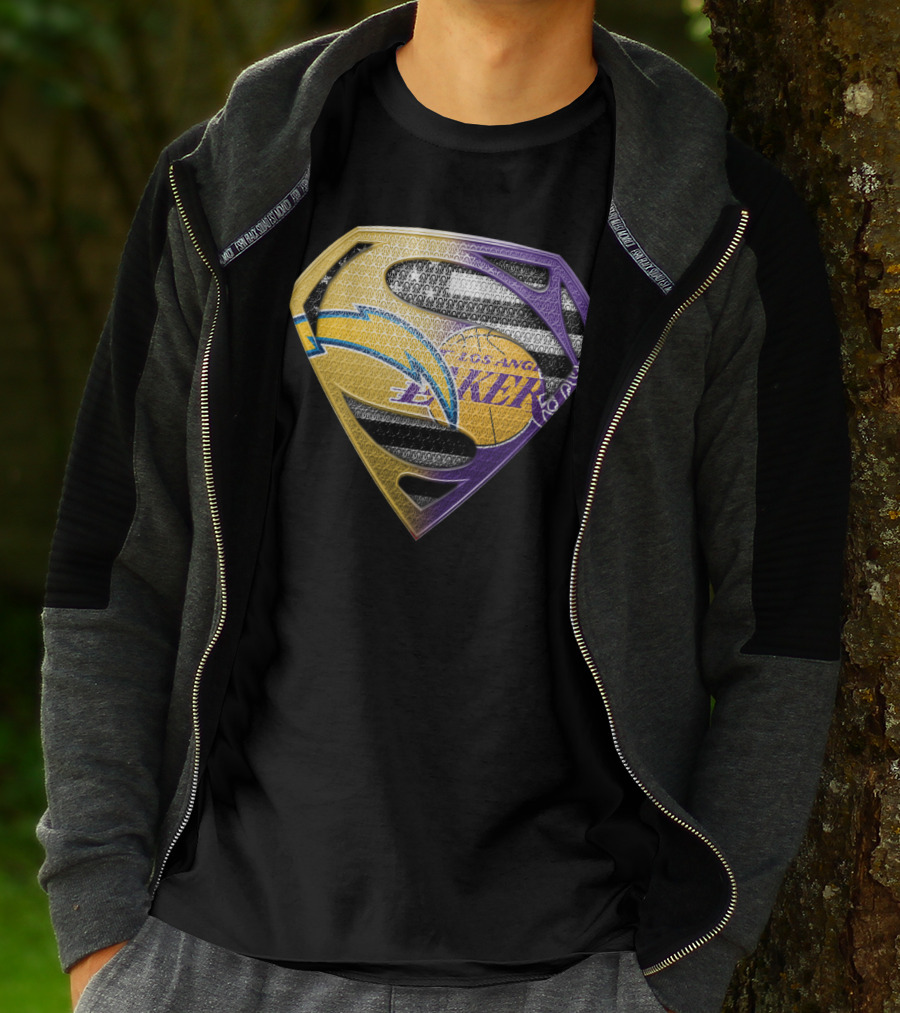 Los Angeles Lakers And Chargers Superman Logo Mashup T-Shirt