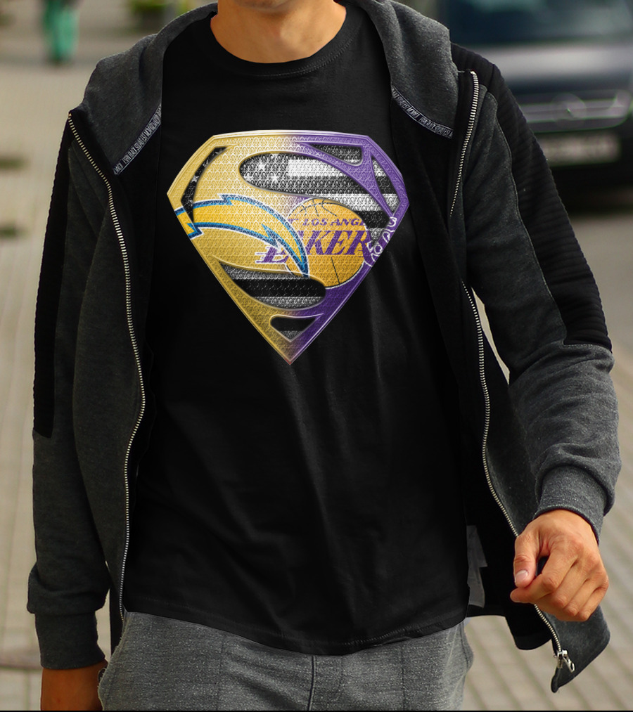 Los Angeles Lakers And Chargers Superman Logo Mashup T-Shirt