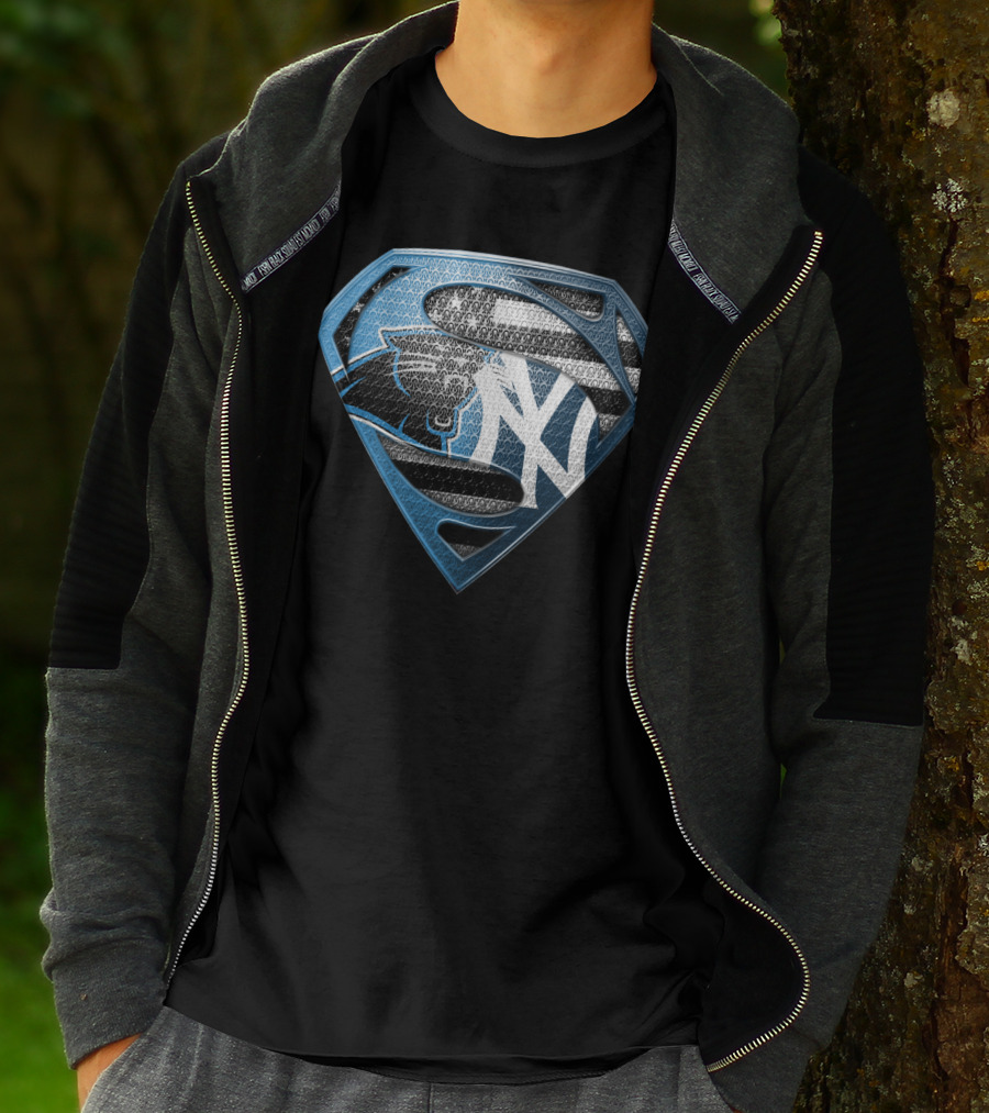 New York Yankees Carolina Panthers Superman Logo Mashup T-Shirt