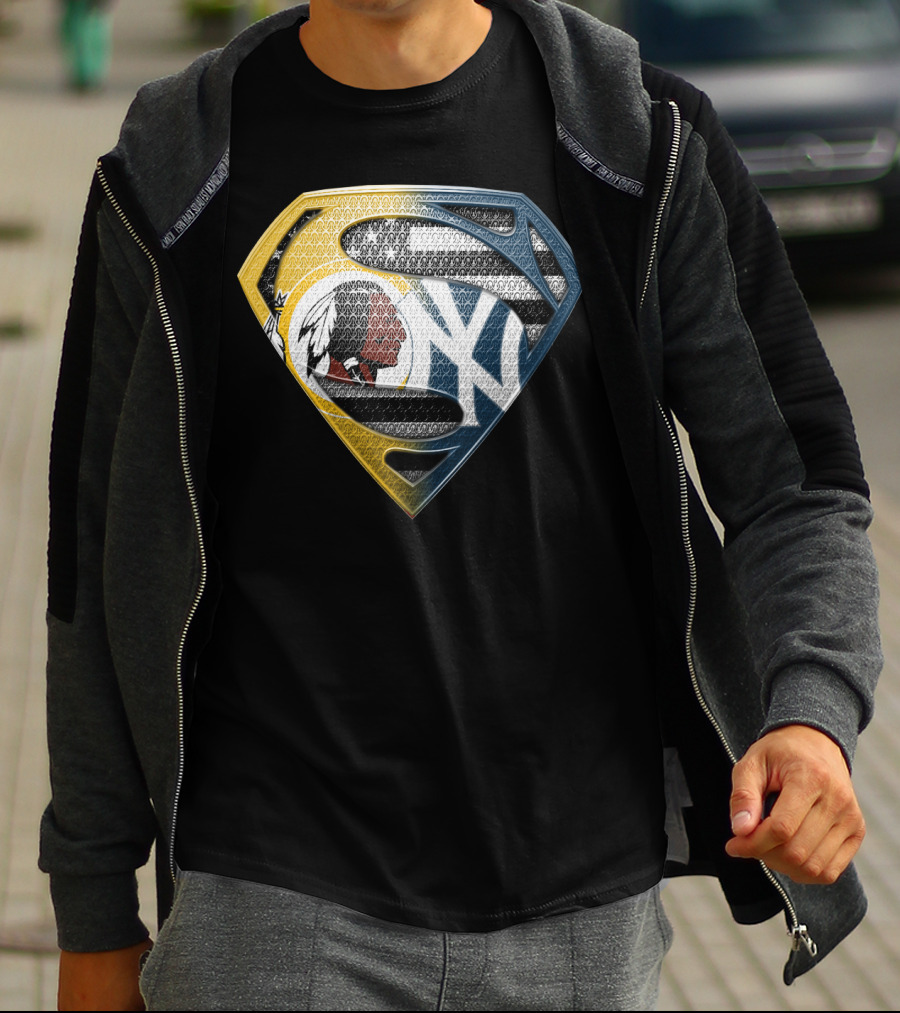 Superman Shield With Native American And Yankees Elements T-Shirt