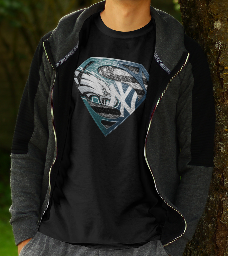 Superman Philadelphia Eagles New York Yankees Logo Fusion T-Shirt