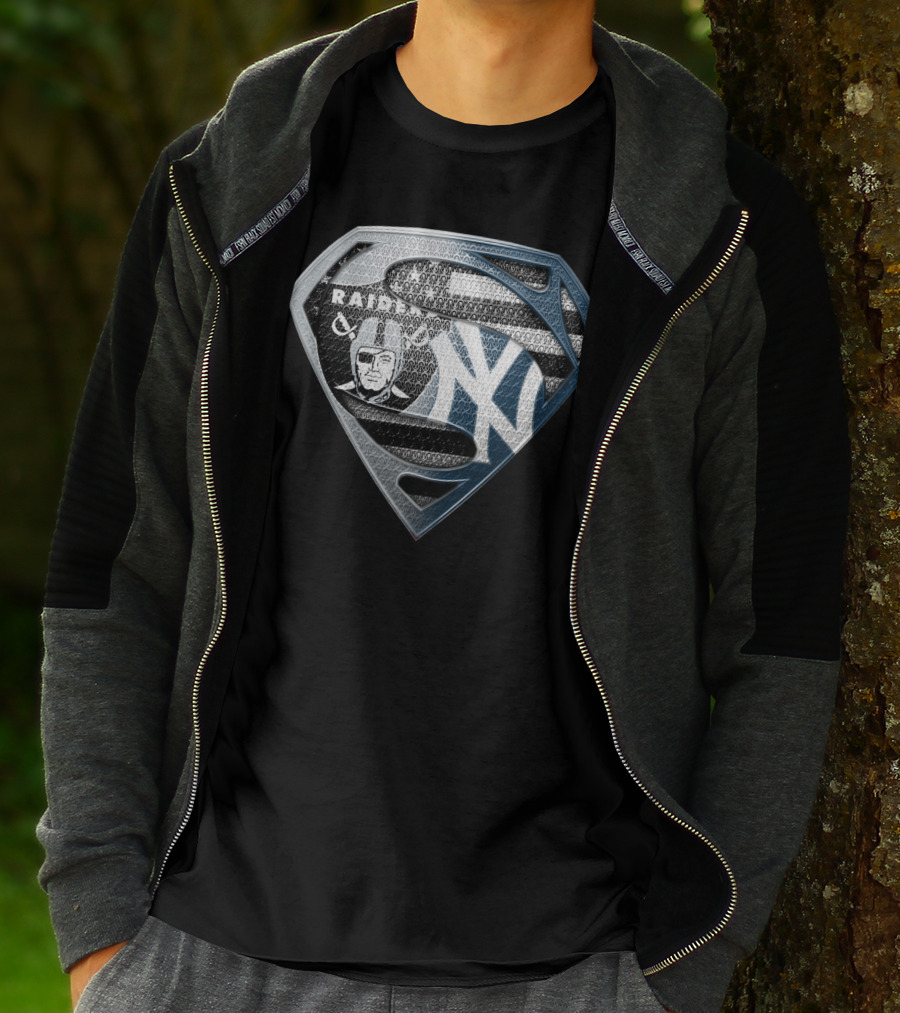 Raiders New York Yankees Superman Logo Fusion T-Shirt