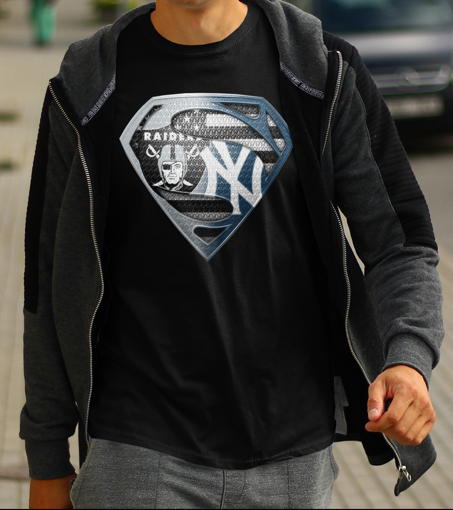 Raiders New York Yankees Superman Logo Fusion T-Shirt