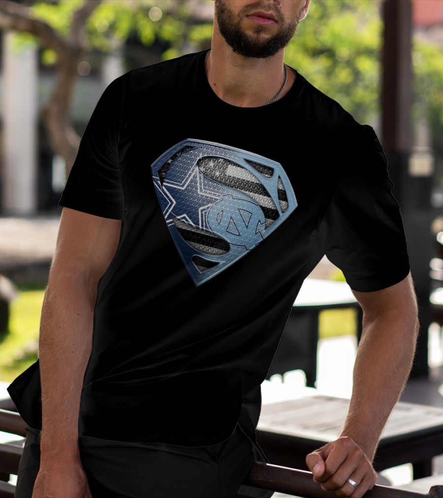 Dallas Cowboys North Carolina Tar Heels Superman Logo Fusion T-Shirt
