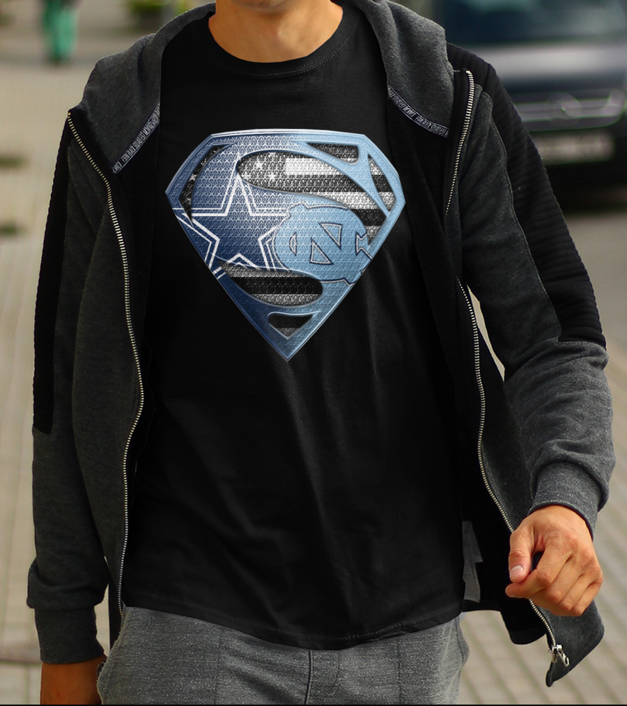 Dallas Cowboys North Carolina Tar Heels Superman Logo Fusion T-Shirt