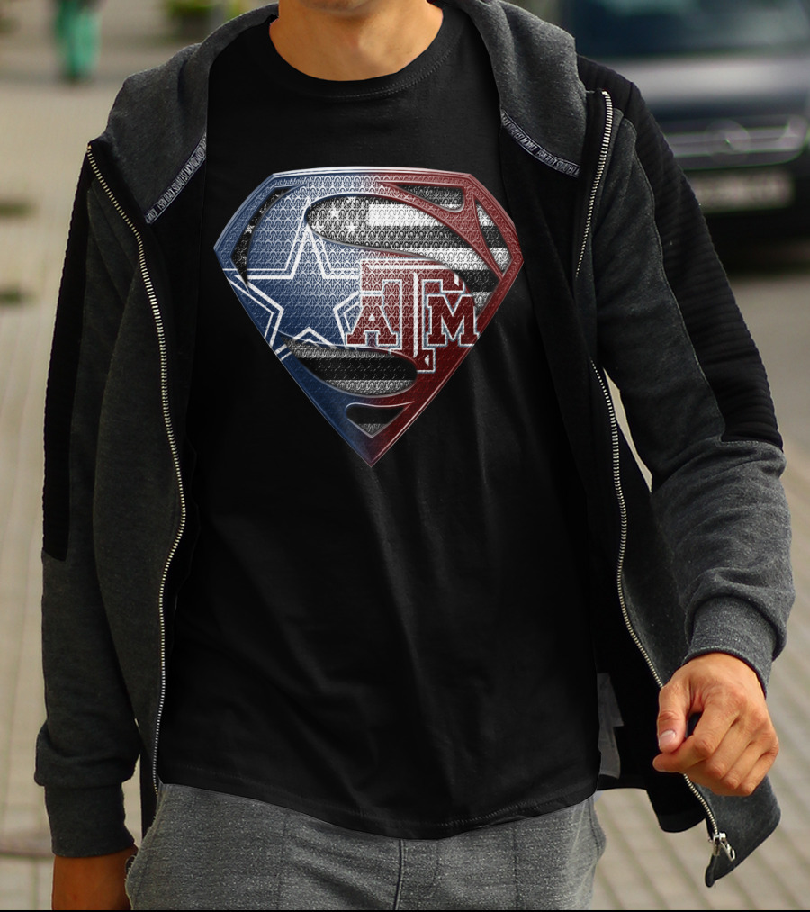 Texas A&M Superman Logo Texas Flag Star T-Shirt