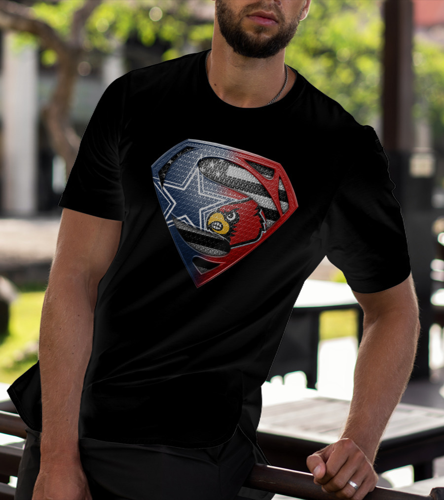 Dallas Cowboys Louisville Cardinals Superman Shield T-Shirt