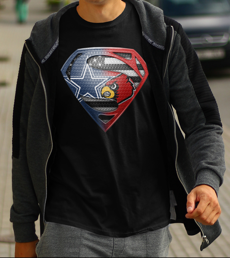 Dallas Cowboys Louisville Cardinals Superman Shield T-Shirt