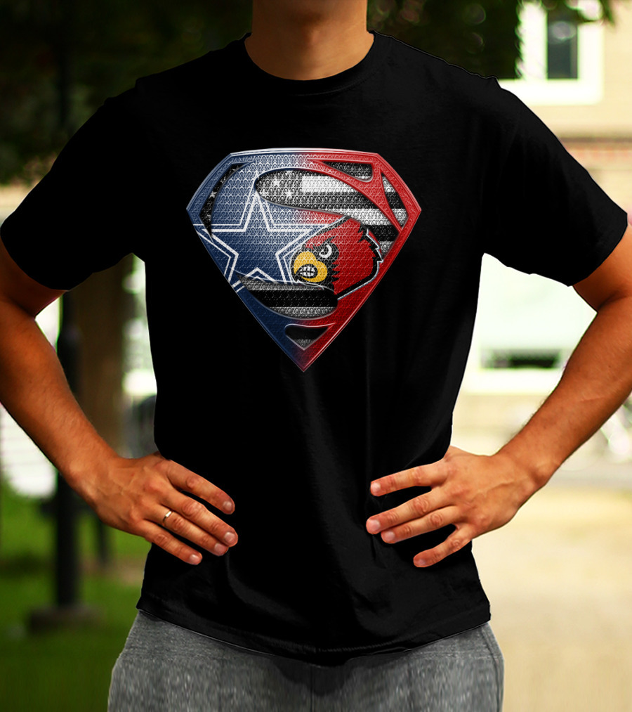 Dallas Cowboys Louisville Cardinals Superman Shield T-Shirt