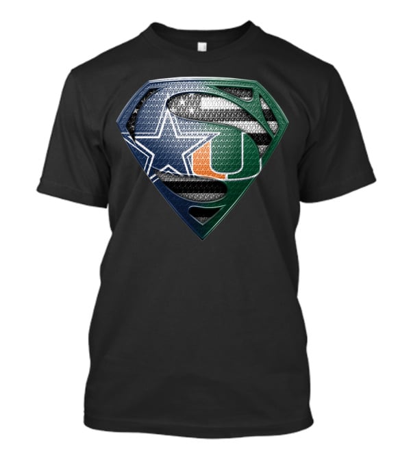 Dallas Cowboys Miami Hurricanes Superman Logo Fusion T-Shirt