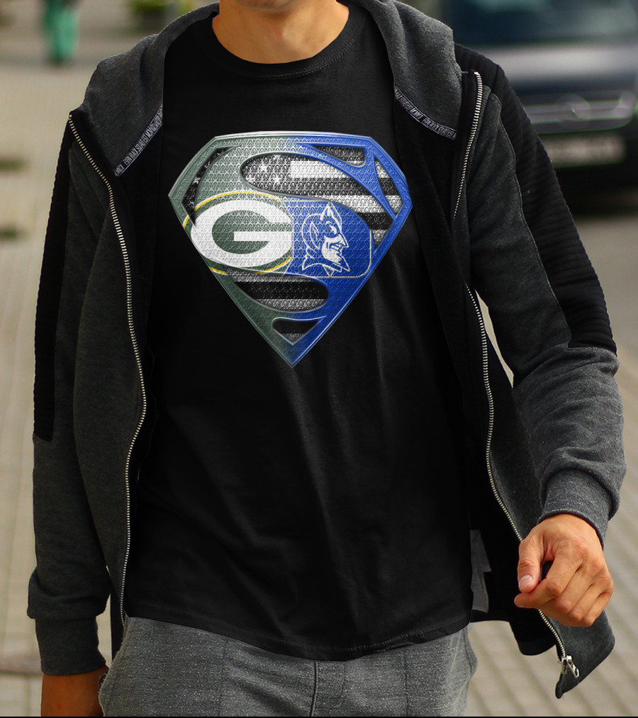 Green Bay Packers Duke Blue Devils Superman Shield T-Shirt