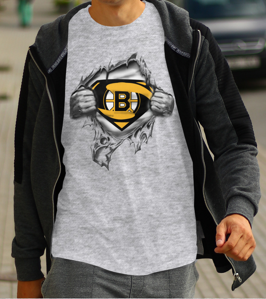 Boston Bruins Superhero Logo Tear T-Shirt