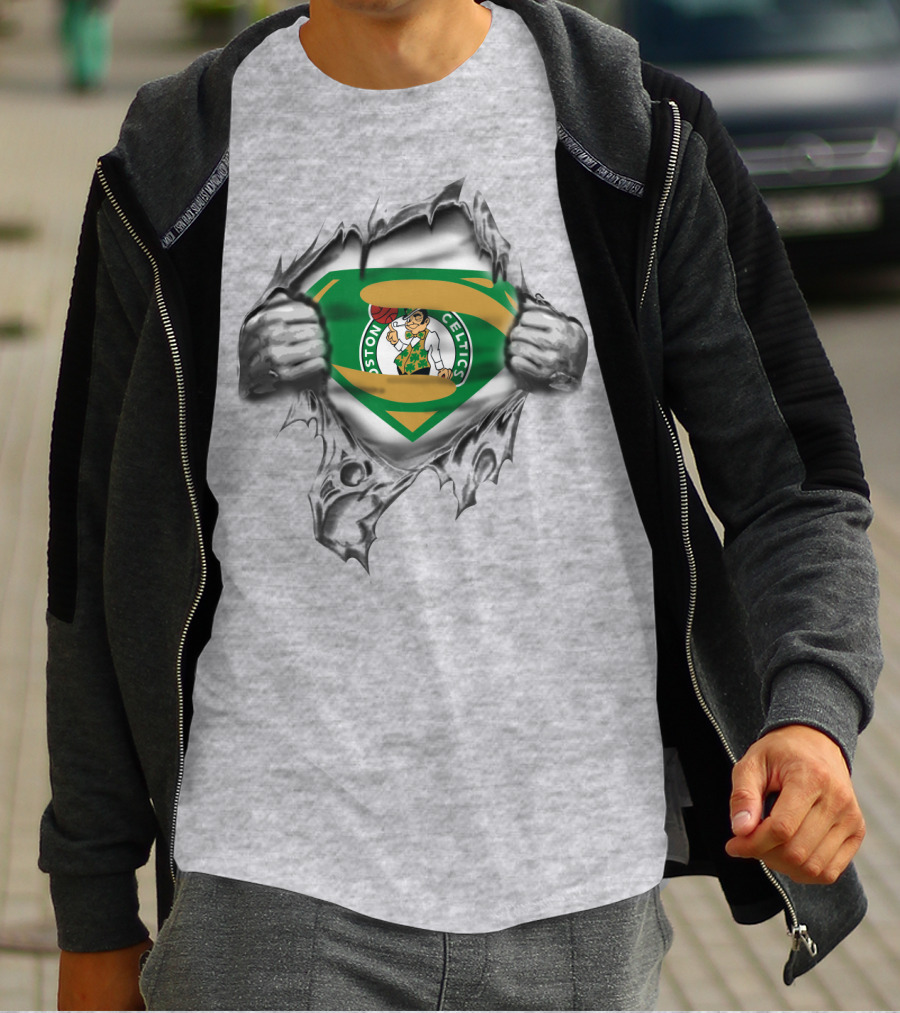 Boston Celtics Superman Logo Basketball Visual T-Shirt