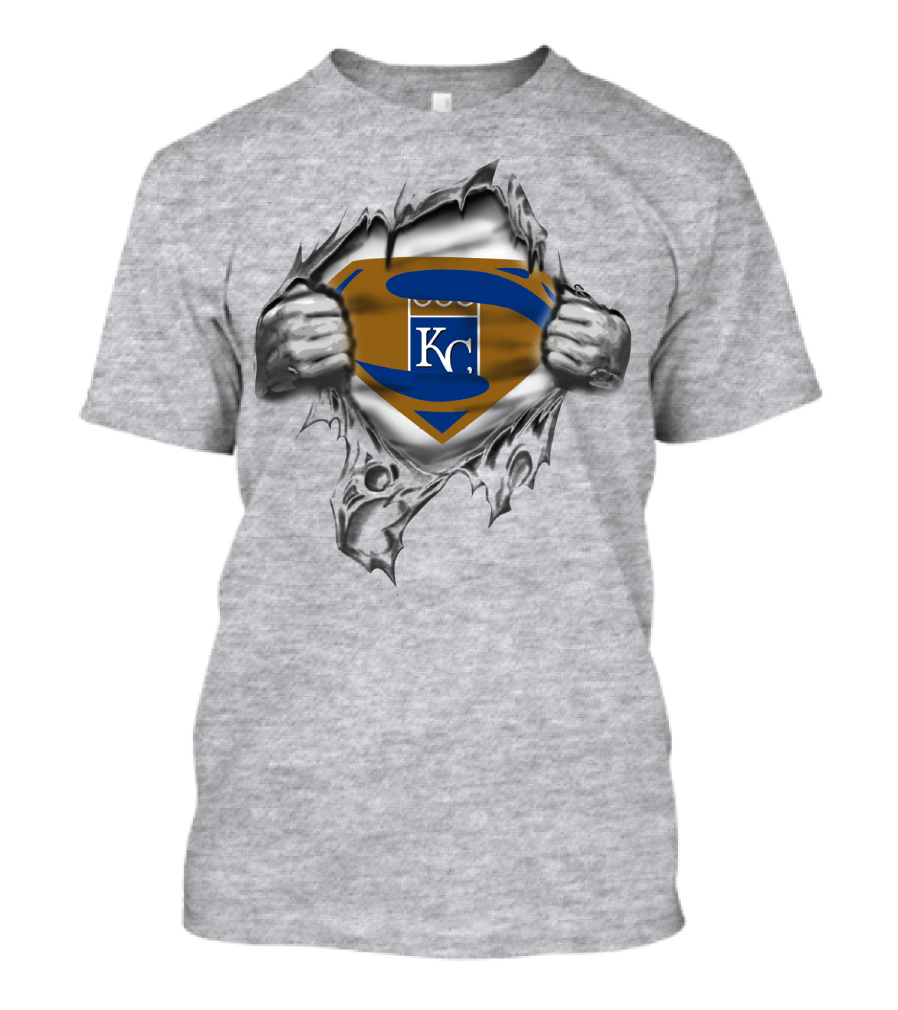 Kc Superman Shield Ripping Kansas City Blue And Gold T-Shirt