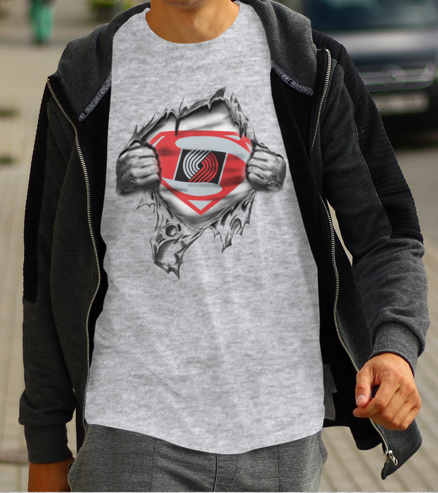 Superman Ripping Shirt Portland Trail Blazers Logo Mashup T-Shirt