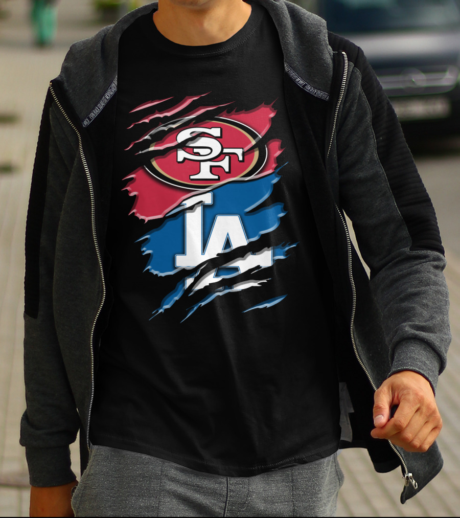 San Francisco 49ers And Los Angeles Dodgers Logo Fusion Rac T-Shirt
