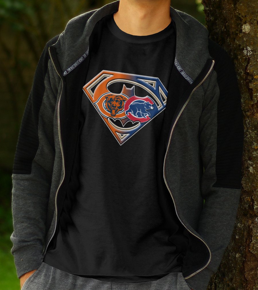 Superman Batman Chicago Bears Cubs Crossover T-Shirt