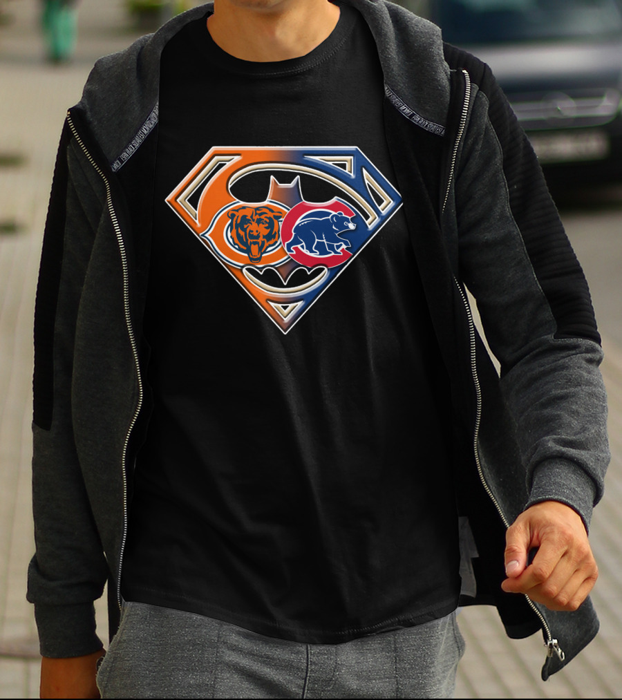 Superman Batman Chicago Bears Cubs Crossover T-Shirt