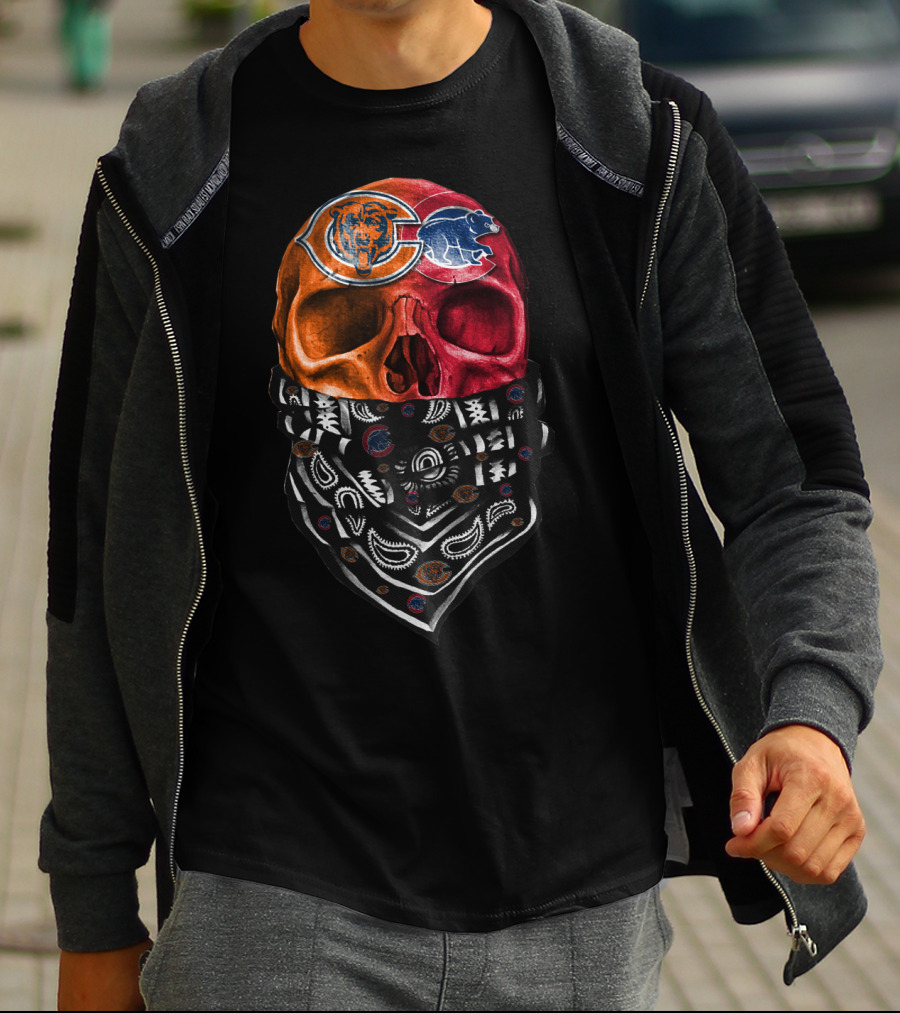Chicago Bears Skull With Bandana Artwork DSK 008 T-Shirt