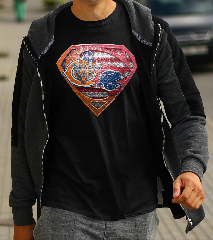 Superman Chicago Bears American Flag Shield SPB 008 T-Shirt