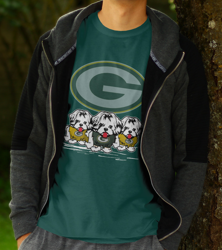 Green Bay Packers Logo With Three Dogs In Jerseys T-Shirt