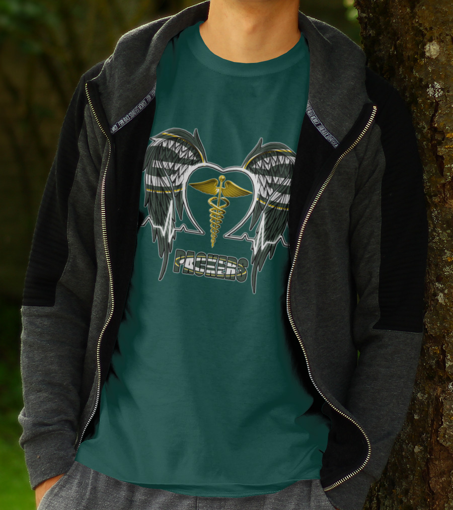 Packers Caduceus Heart Wings T-Shirt