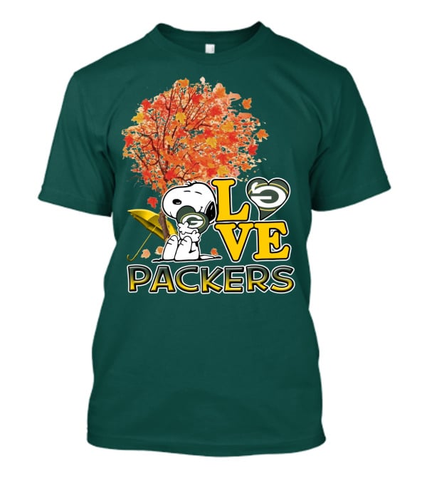 Love Packers Snoopy Green Bay Packers Autumn Tree T-Shirt