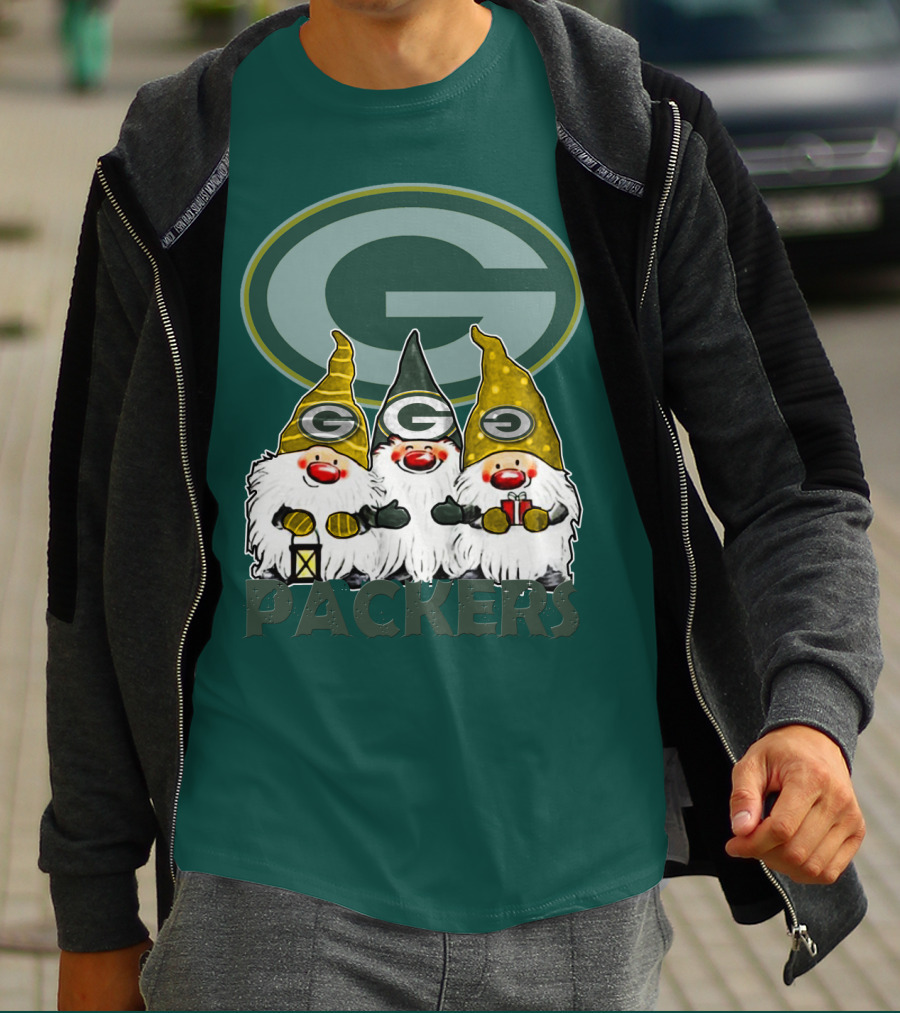 Green Bay Packers Gnomes With Team Logo On Green T-Shirt