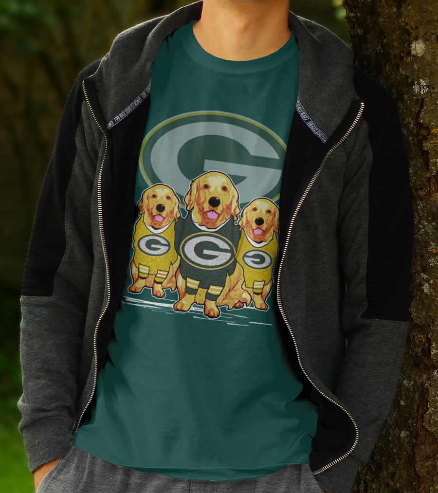 Green Bay Packers Golden Retrievers Sporting Green And Gold Attire T-Shirt