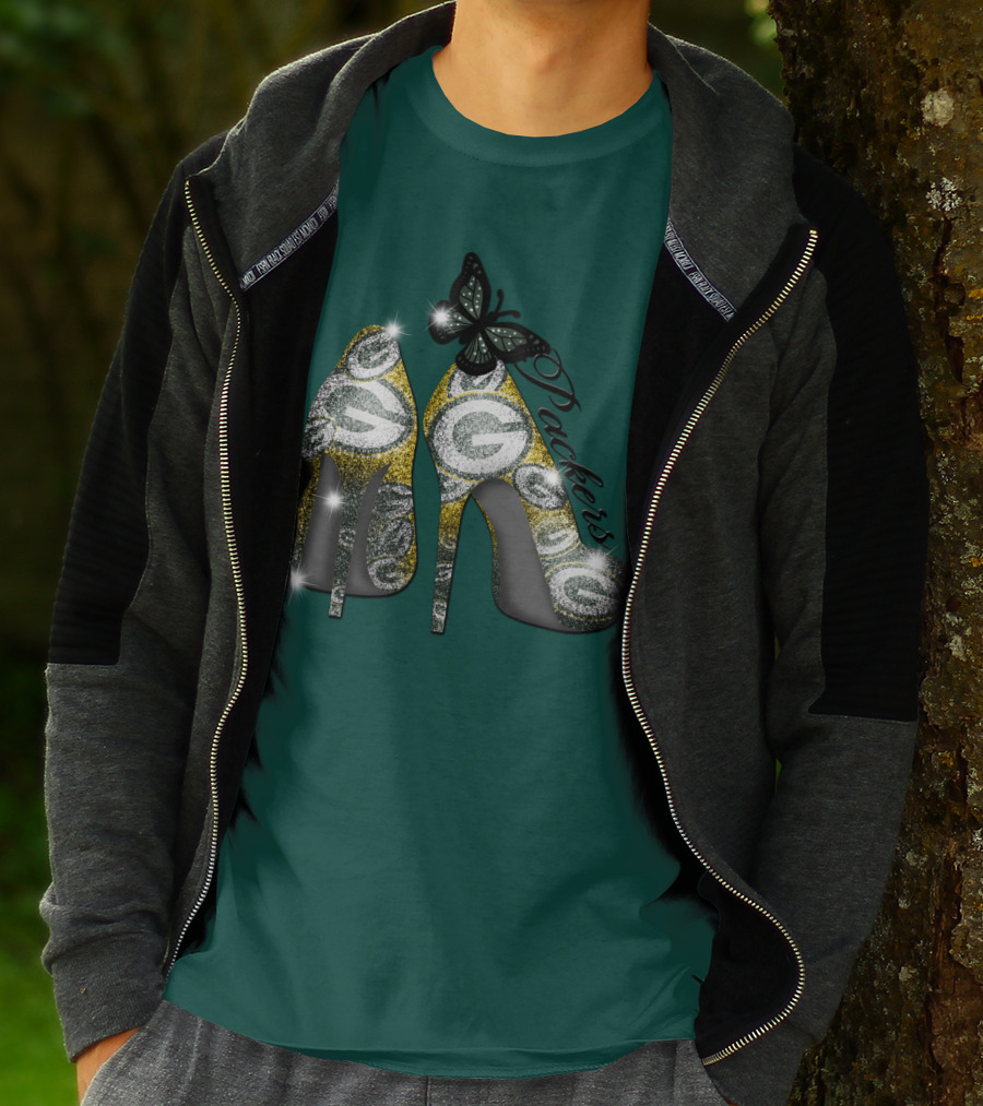 Green Bay Packers High Heels With Butterfly T-Shirt