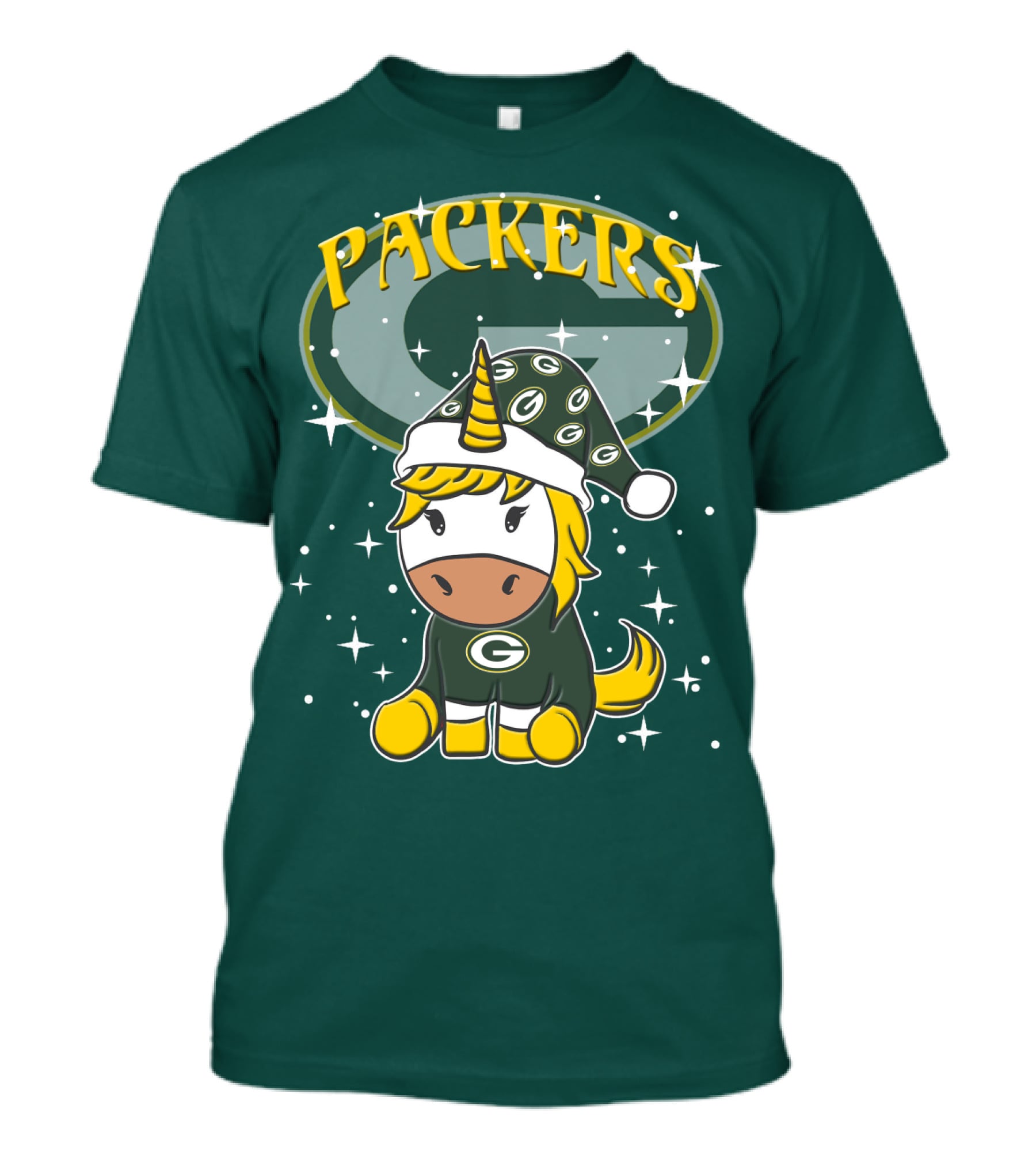 Packers Unicorn In Green Bay Colors With Stars And Logos T-Shirt