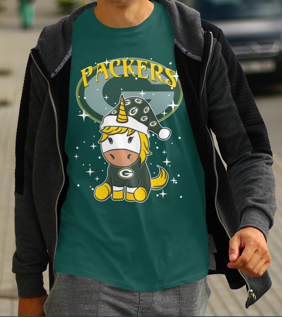 Packers Unicorn In Green Bay Colors With Stars And Logos T-Shirt