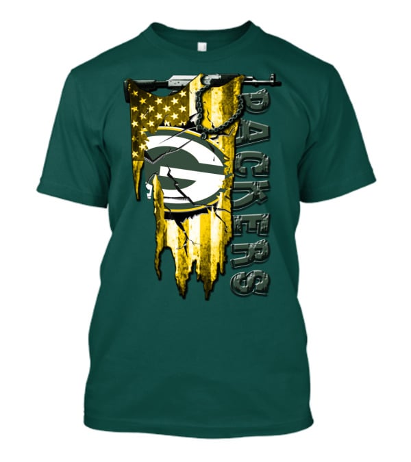 Green Bay Packers American Flag Cracked T-Shirt