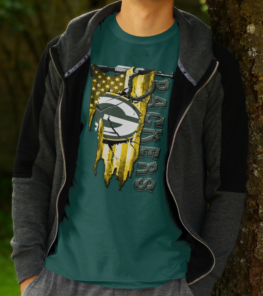 Green Bay Packers American Flag Cracked T-Shirt