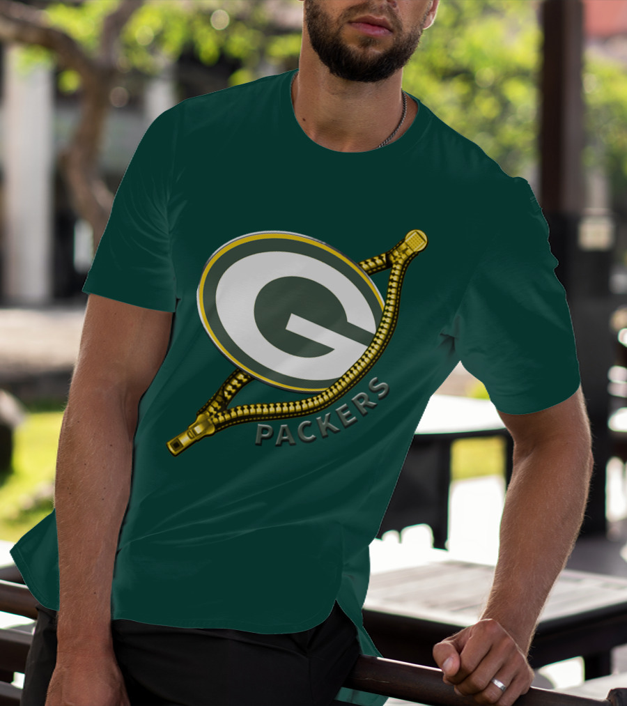Green Bay Packers Logo With Zipper Elements T-Shirt
