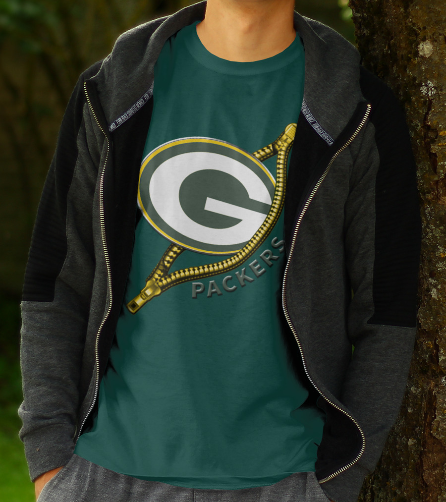 Green Bay Packers Logo With Zipper Elements T-Shirt
