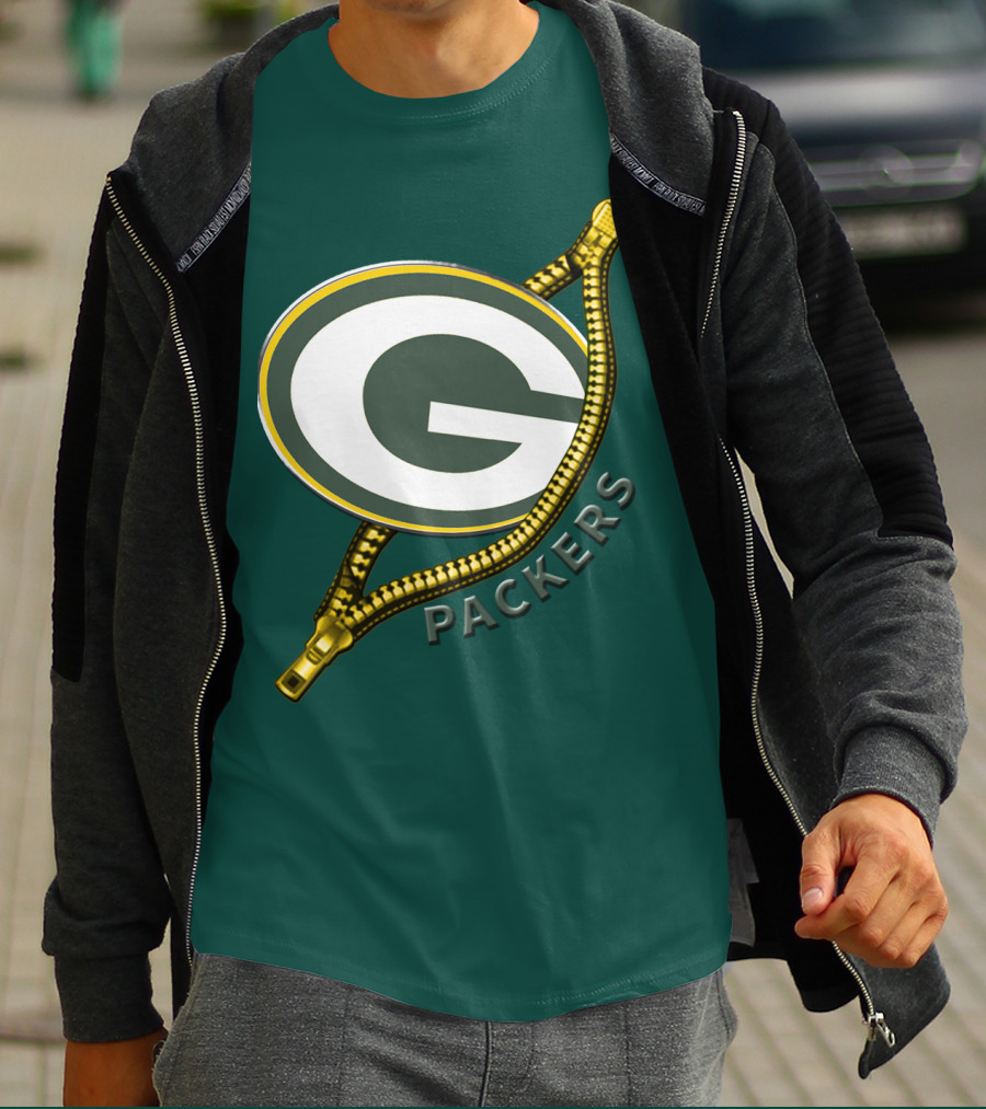 Green Bay Packers Logo With Zipper Elements T-Shirt